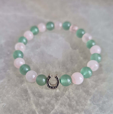 Bracelet Enfant Quartz Rose et Aventurine avec Fer à Cheval