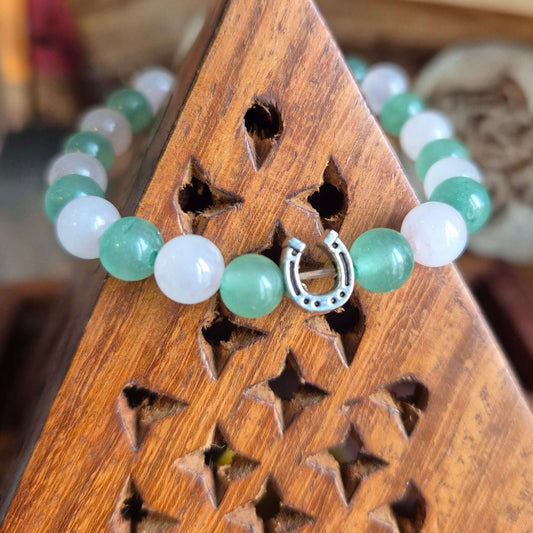 Bracelet Enfant Quartz Rose et Aventurine avec Fer à Cheval