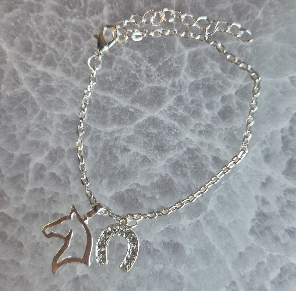 Bracelet Tête de Cheval & Fer de Cheval Strassé