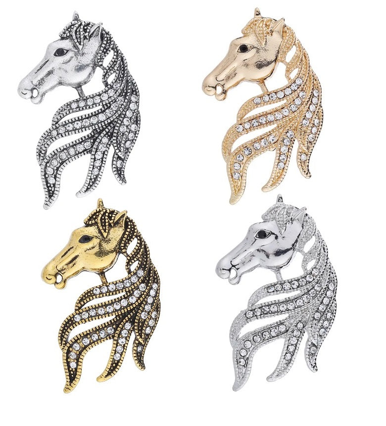 Broche Tete a Cheval avec Strass