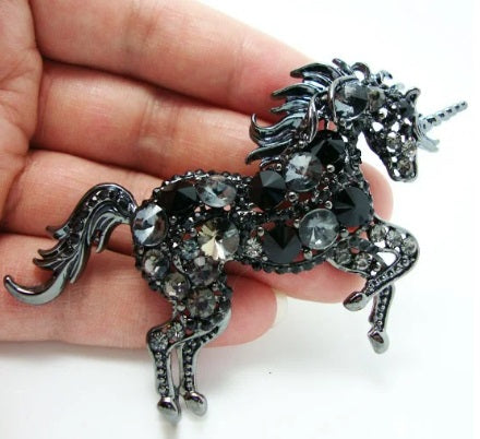 Broche Licorne Noir avec strass