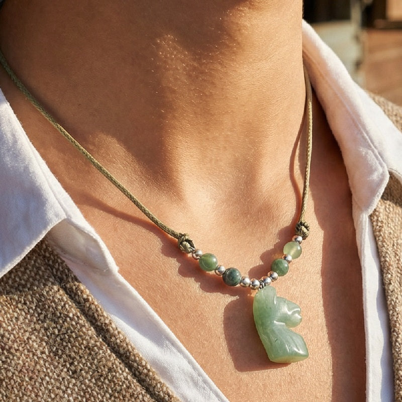 Collier Cheval en Aventurine et Moss Agate