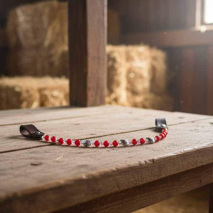 Frontal en Perles Rouge, Cristaux et Chat