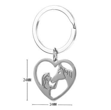 Porte Cles Coeur avec Tete de Cheval et Fille