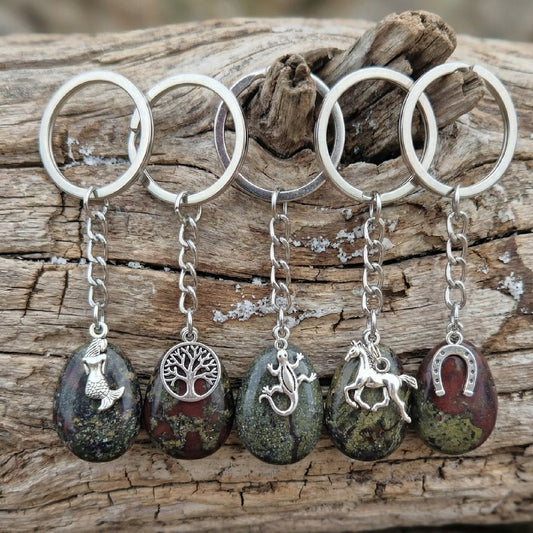 Porte Cles Jaspe Sang de Dragon A+ et Breloque