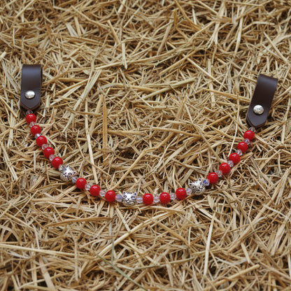 Frontal en Perles Rouge, Cristaux et Chat