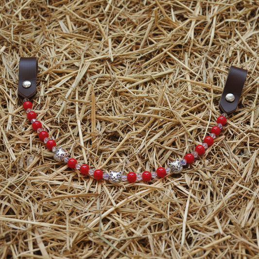 Frontal en Perles Rouge, Cristaux et Chat