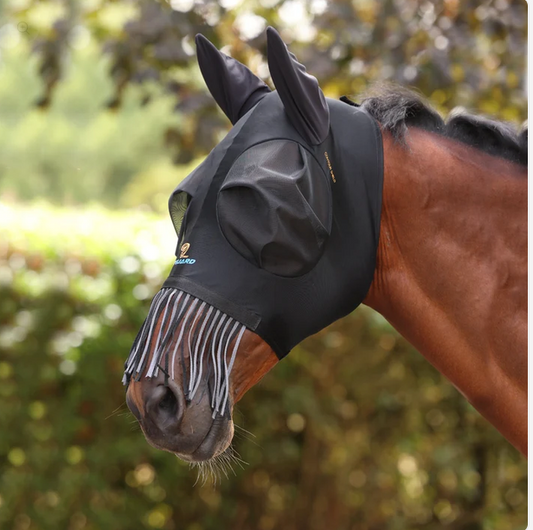 FlyGuard Pro Masque Anti Mouches Stretch Noir avec Frange