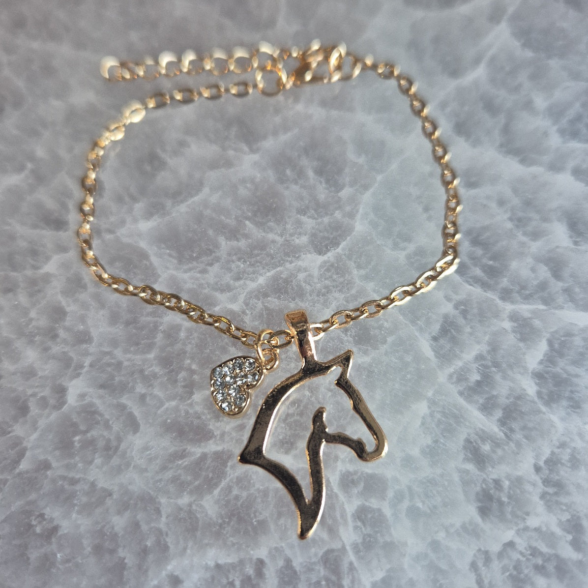 Bracelet Tête de Cheval & Cœur Strassé