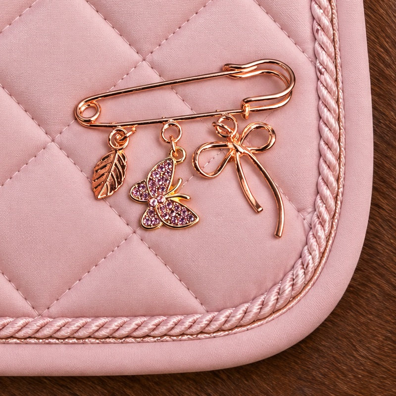 Broche a Tapis Or Rose Papillon Rose Strass