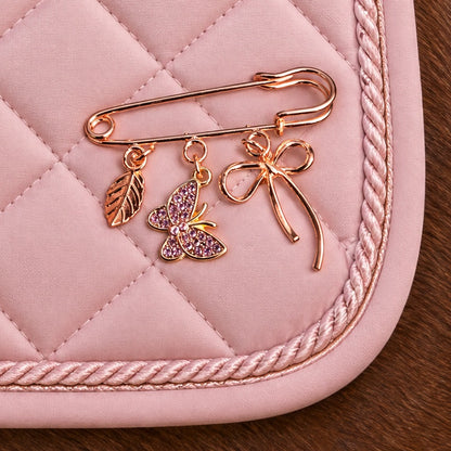 Broche a Tapis Or Rose Papillon Rose Strass