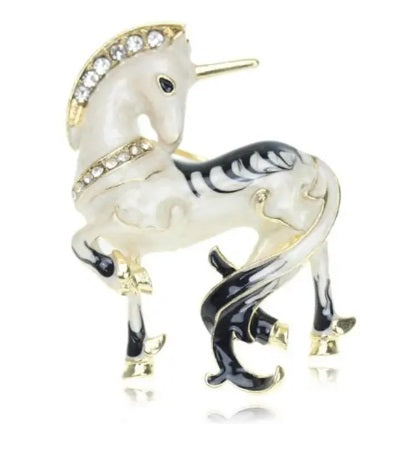 Broche Licorne Blanc avec Strass