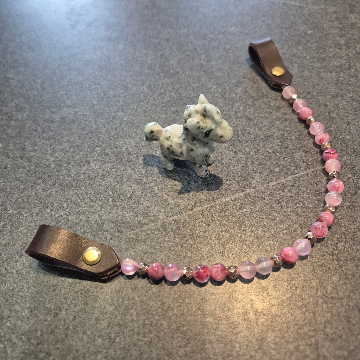Frontal en Perles Jade Cerise et Hematite Rose