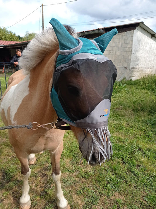 Shires Masque Anti-mouches Deluxe avec Oreilles et Frange - 70% Anti UV - SHOPHORSE